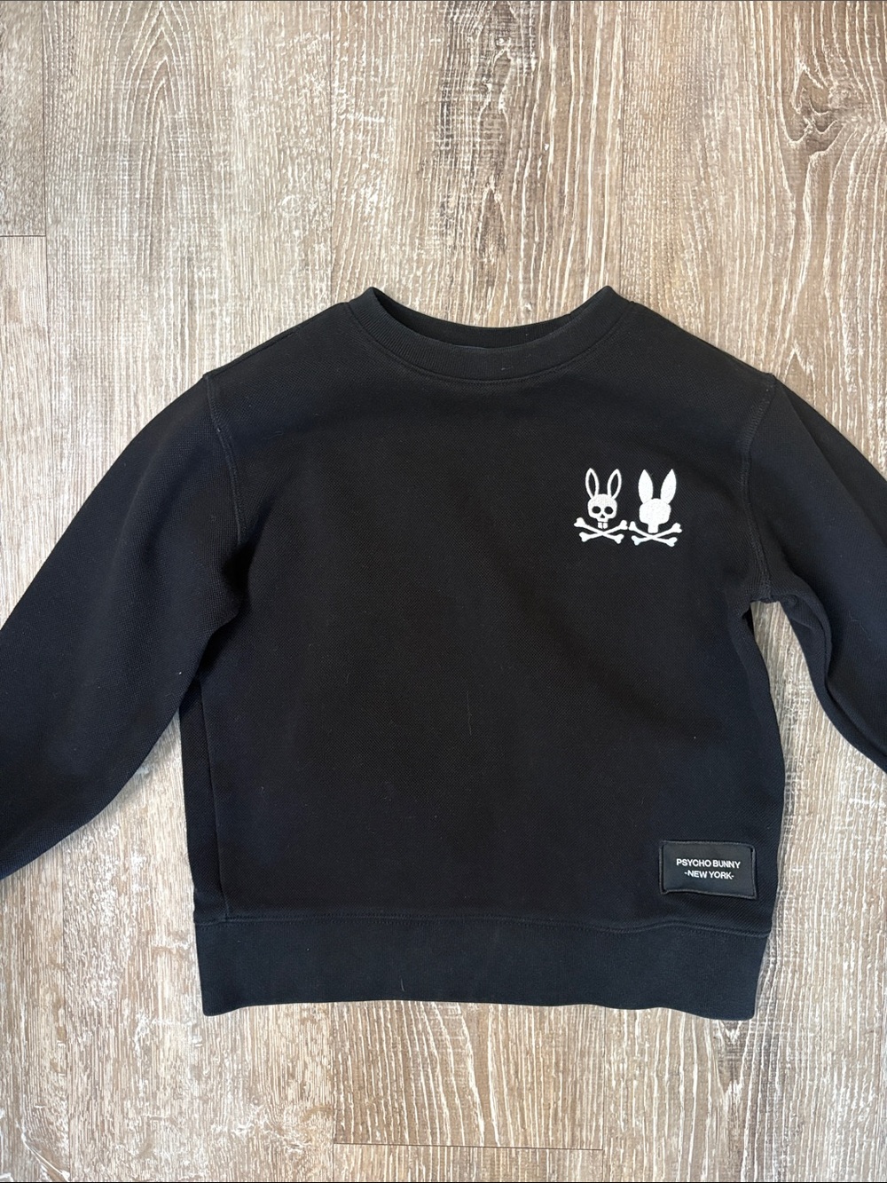 Psycho Bunny Kids Black Crewneck Sweatshirt with White Bunny Logo